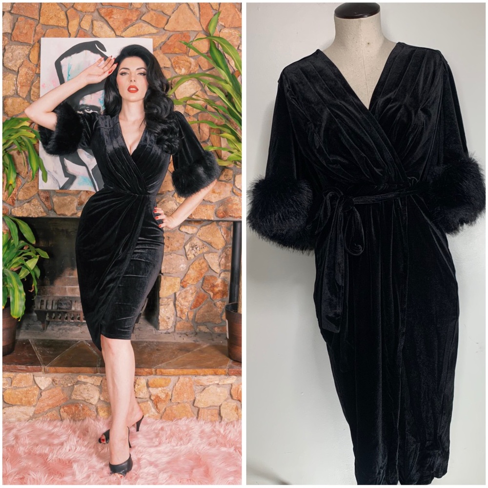 Velvet Pinup Retro Black Dress by Hollywoodland 2XL